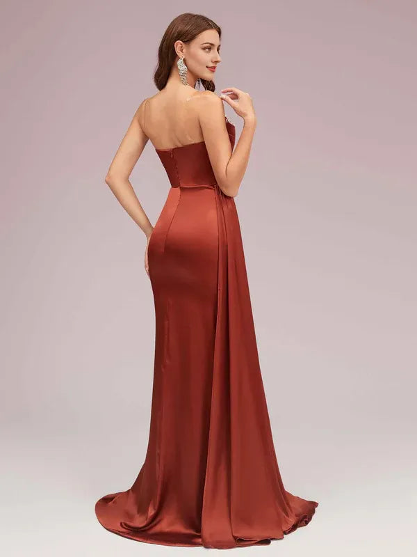 Robe Weitese sexy en satin doux, décolleté en cœur, sans bretelles, style sirène, robe de bal plissée